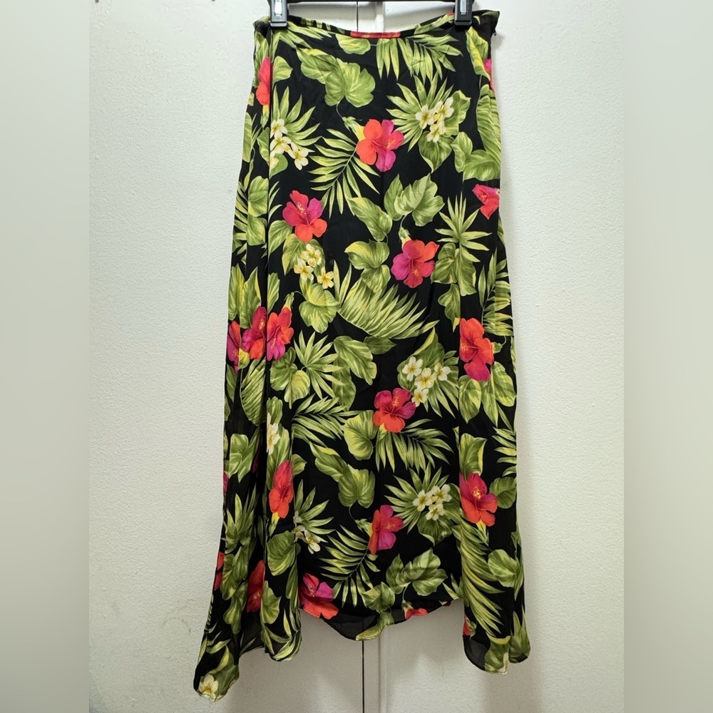 Vintage Ralph Lauren Silk Floral Tropical Maxi Skirt Silk 90s